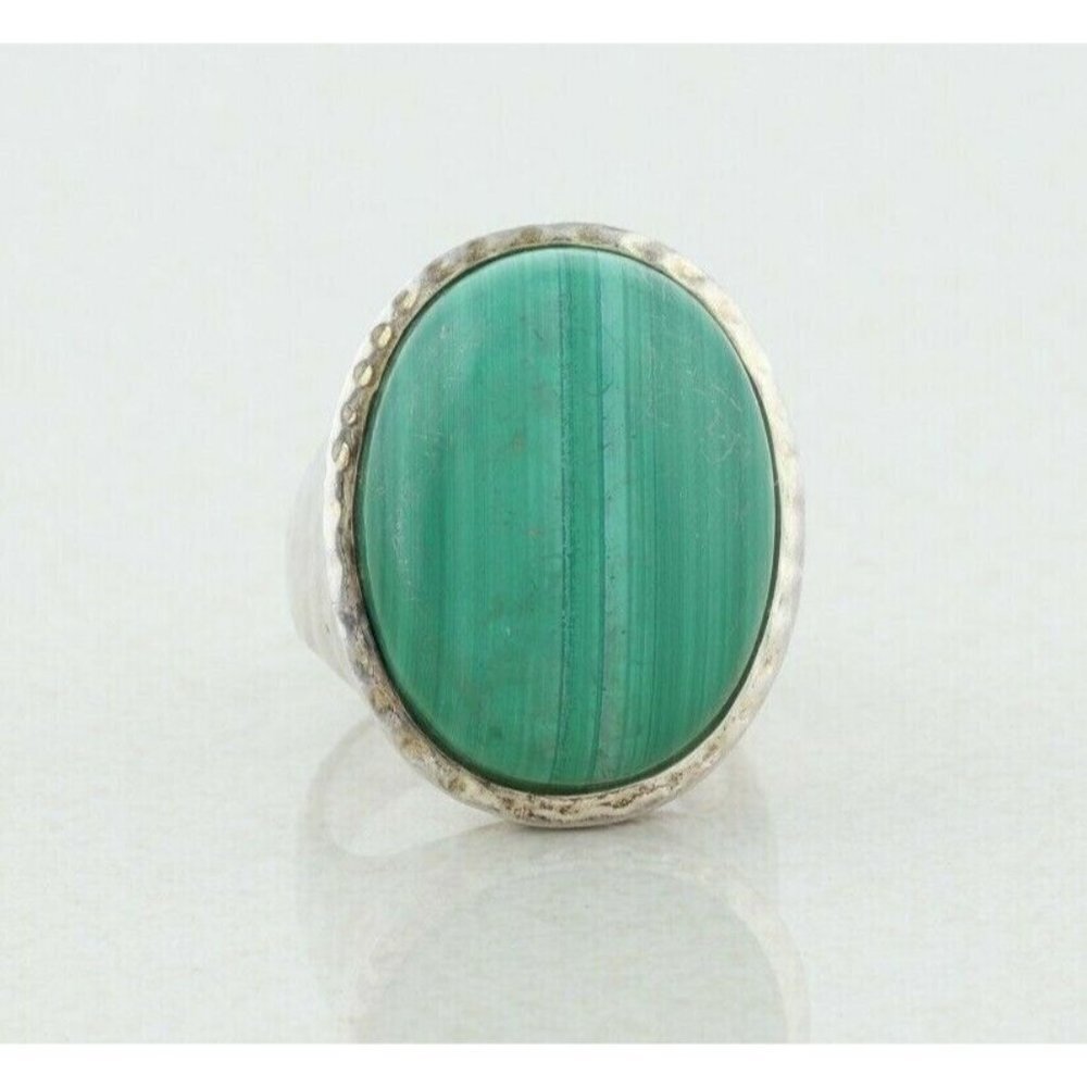 Sterling Silver Large Malachite Ring Size 6 1/4